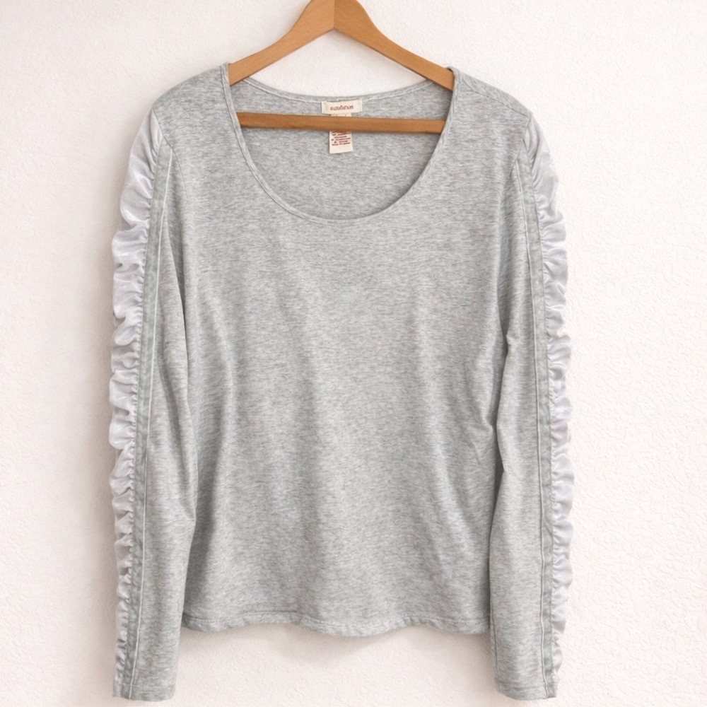 Sundance Bellini Velvet Ruched Sleeve Scoop Neck Gray Top